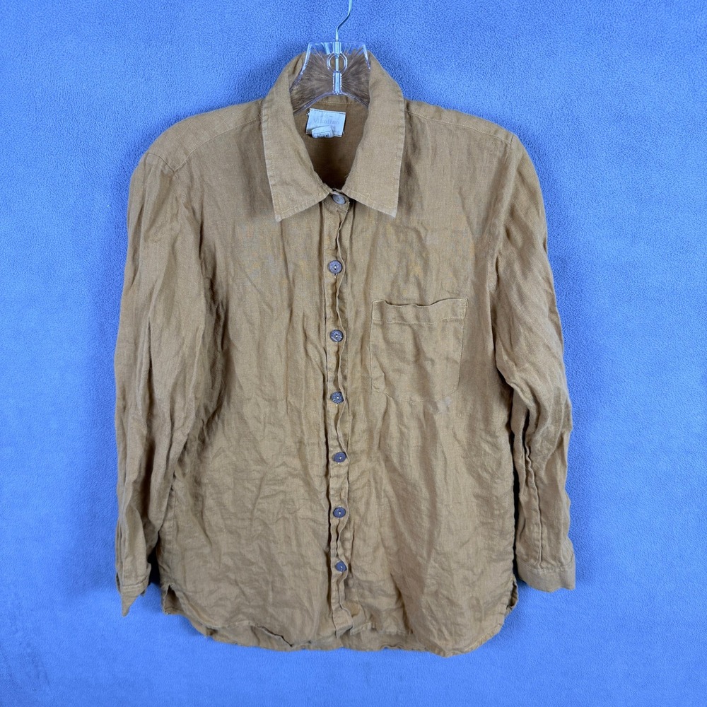 Vikolino Button Down Shirt Women M/L Brown Linen Long Sleeve Casual Boho